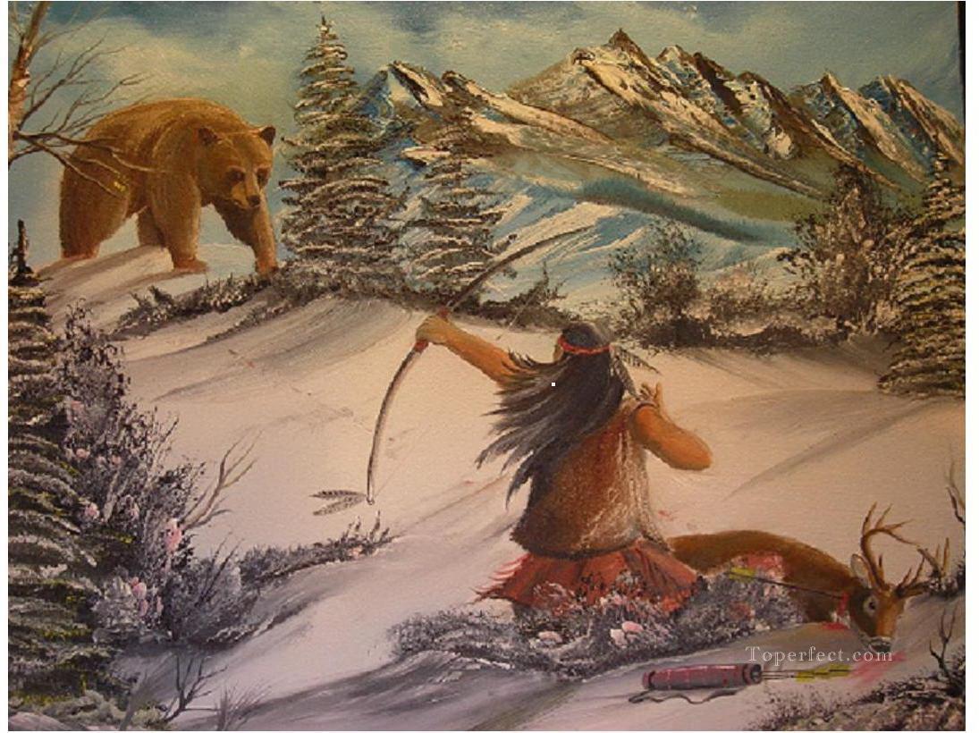 hunt bear indian Oil Paintings